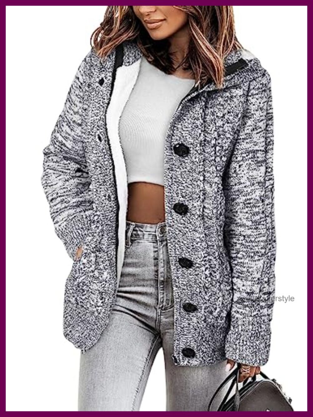 Hooded Fleece Lined Cardigan Sweater Full Zip Button Knit Long Sleeve
